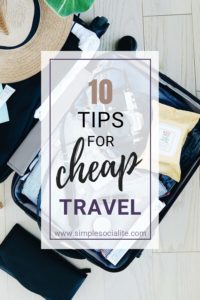 10 Tips For Cheap Travel Title Image with Packed Suitcase