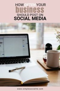 How Often You Business Should Post On Social Media Title Image with open laptop, notebook, and a cup of coffee