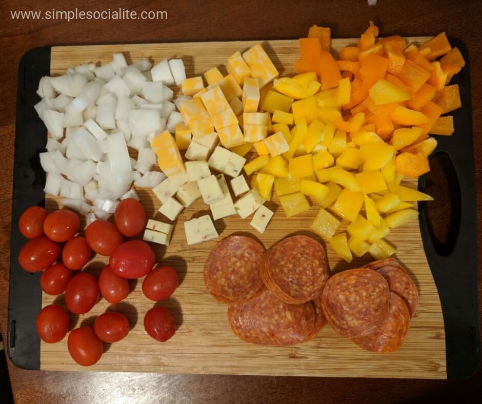 Chopped Ingredients for the Tri-Colored Rotini Pasta Salad
