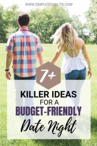 7+ Killer Ideas for a Budget-Friendly Date Night title image with couple holding hands walking in a park